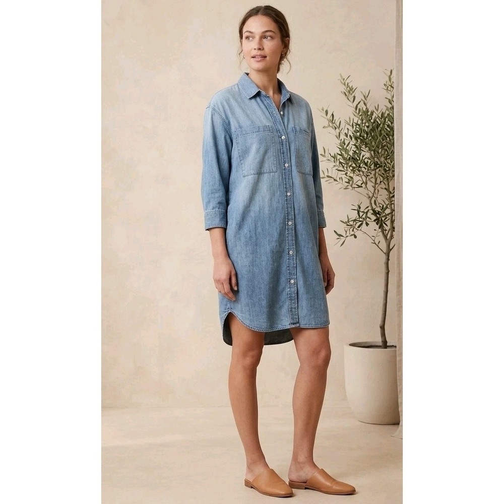 Gap Denim Shirt Dress Small Western Boho Chambray Button Front Soft Casual Chic